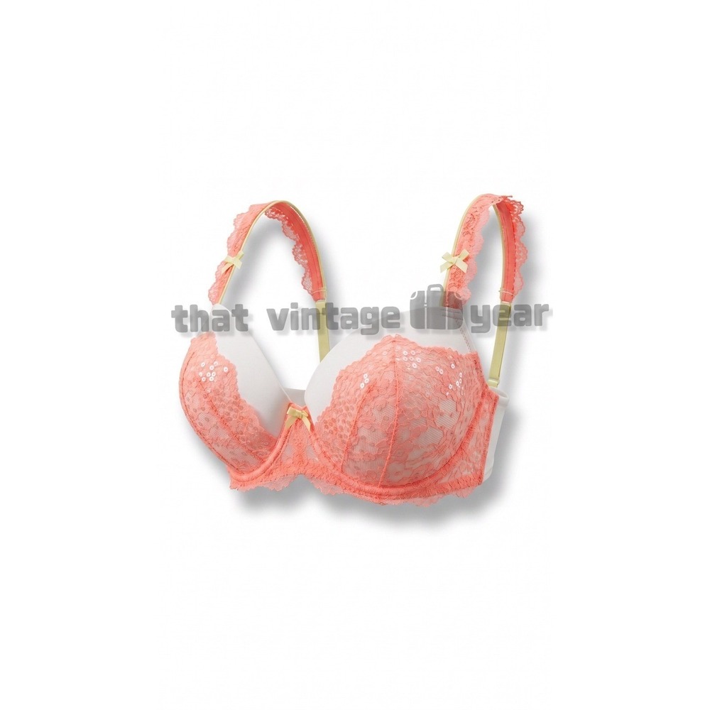 Victoria's Secret DREAM ANGELS Lined Demi Push Up Peach Lace Bra, 34DDD NWOT